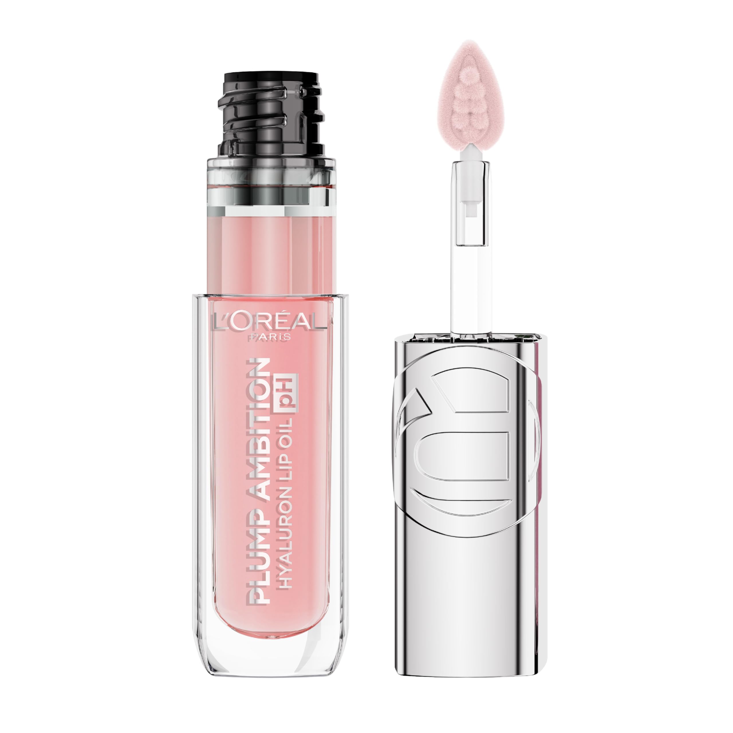 L'Oreal Paris Plump Ambition pH Hyaluron Lip Oil, Color Shifting Lip Tint with 24HR Hydration, Volumizing Shine and Lasting Color, 020 pH Rosé