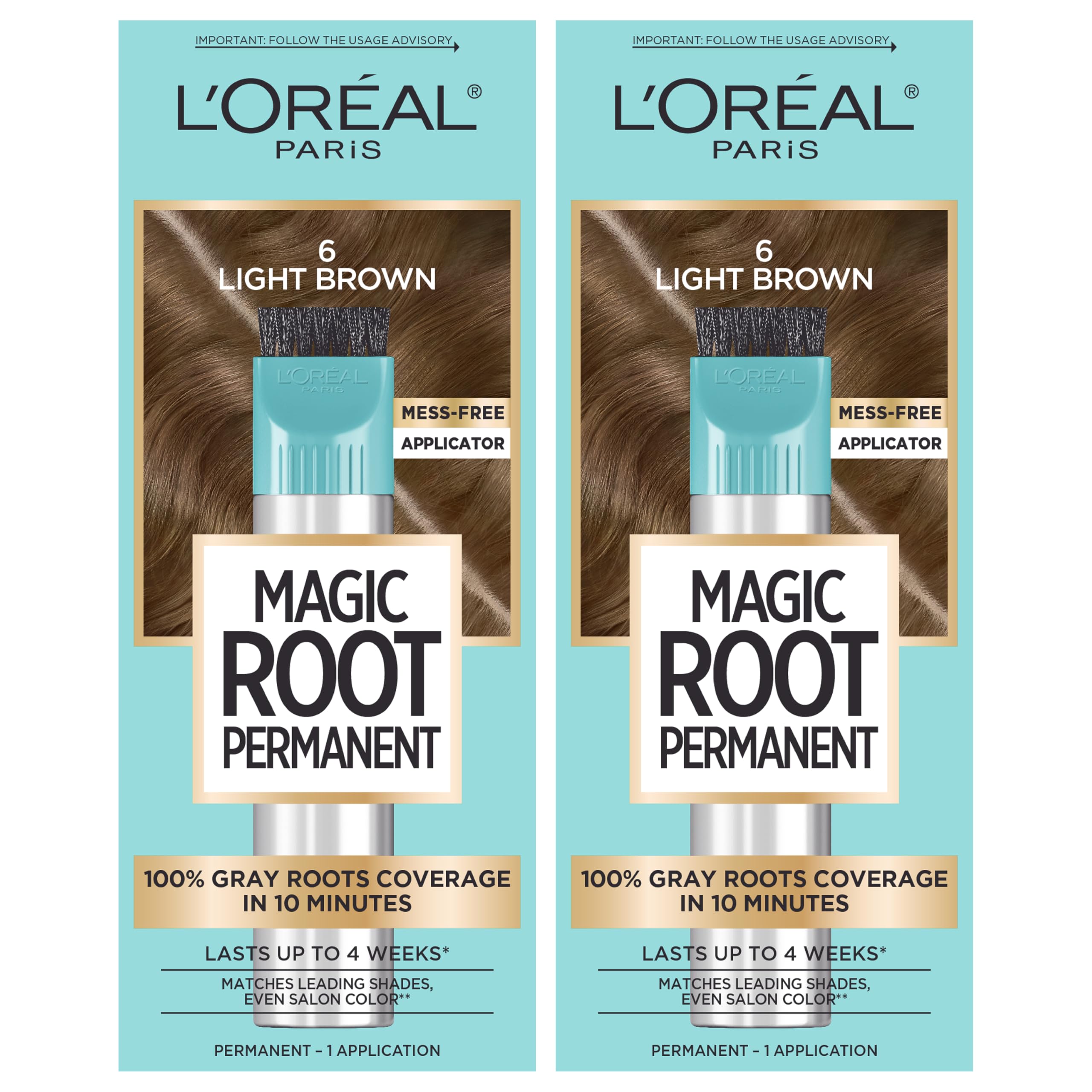 L’Oréal Paris Magic Root Permanent Hair Color, 10 Minute Hair Dye Kit to Rescue Roots with 100% Gray Hair Coverage, 6 Light Brown, 2 Pack (Packaging May Vary)