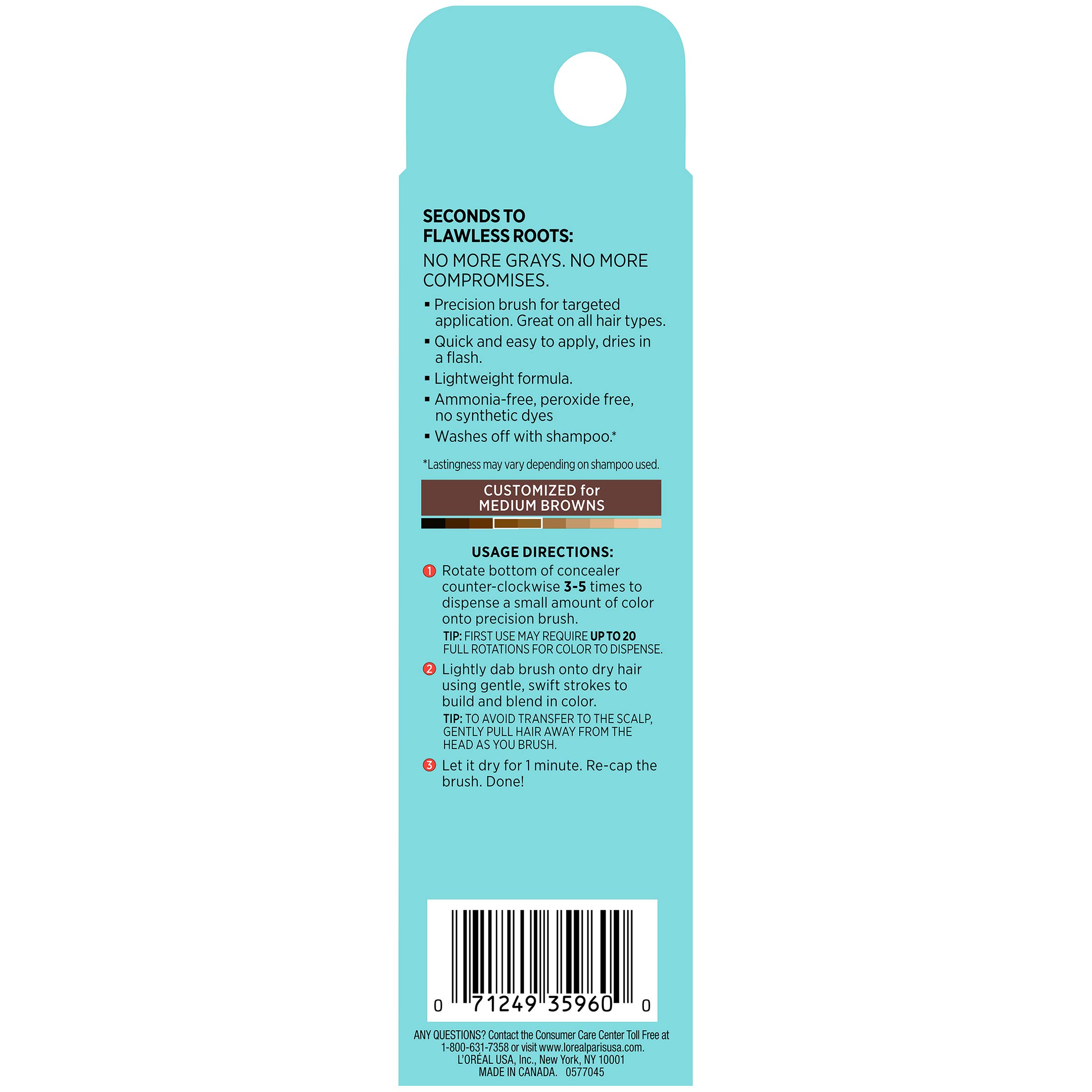 L'Oreal Paris Magic Root Precision Temporary Gray Hair Color Concealer Brush, 5 Medium Brown, 0.05 fl; oz.
