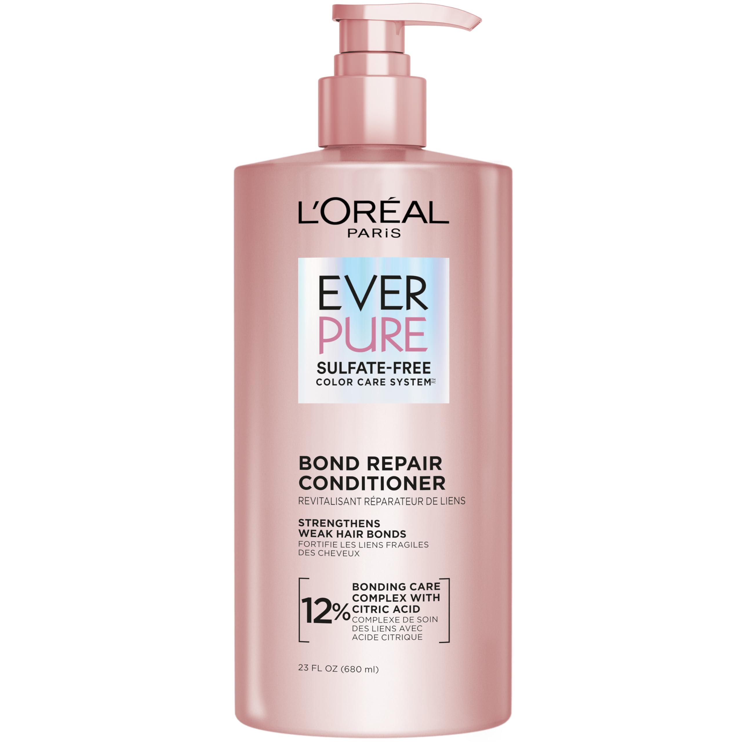 L'Oreal Paris Bond Repair Sulfate Free Conditioner for Damaged Hair, Strengthening Hair Care with Citric Acid, Repairs Weak Hair Bonds, EverPure, 23 Fl Oz