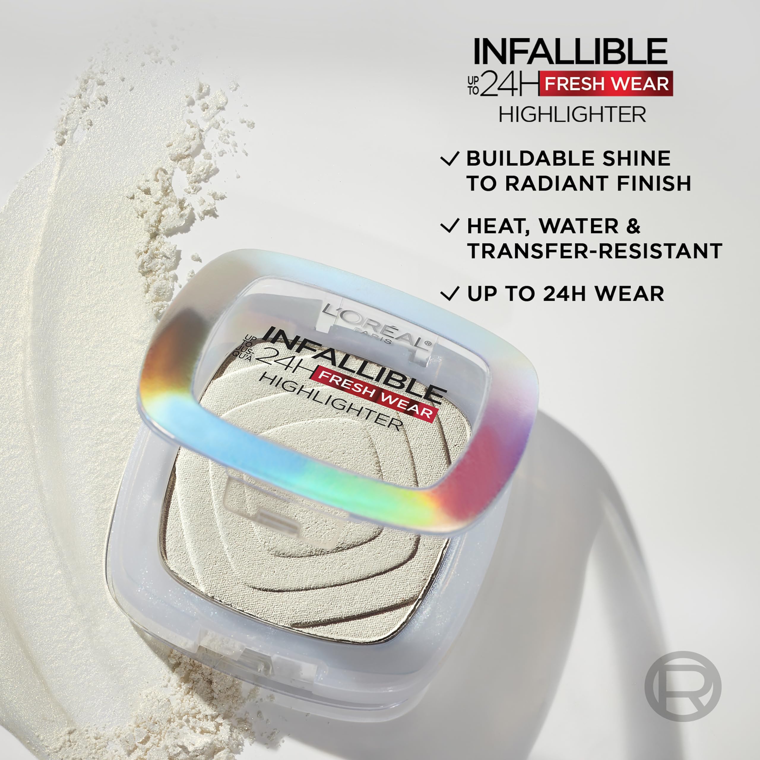 L'Oreal Paris Infallible Up to 24HR Highlighter, Longwear Powder Highlighter For All Day Glow, Icy Gold, 0.31 Oz