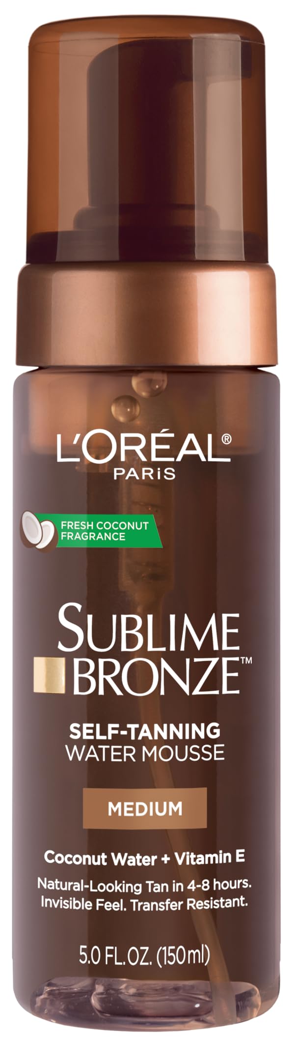L'Oreal Paris Sublime Bronze Self Tanning Water Mousse, Streak-Free Natural Looking Tan, 5 fl. Oz