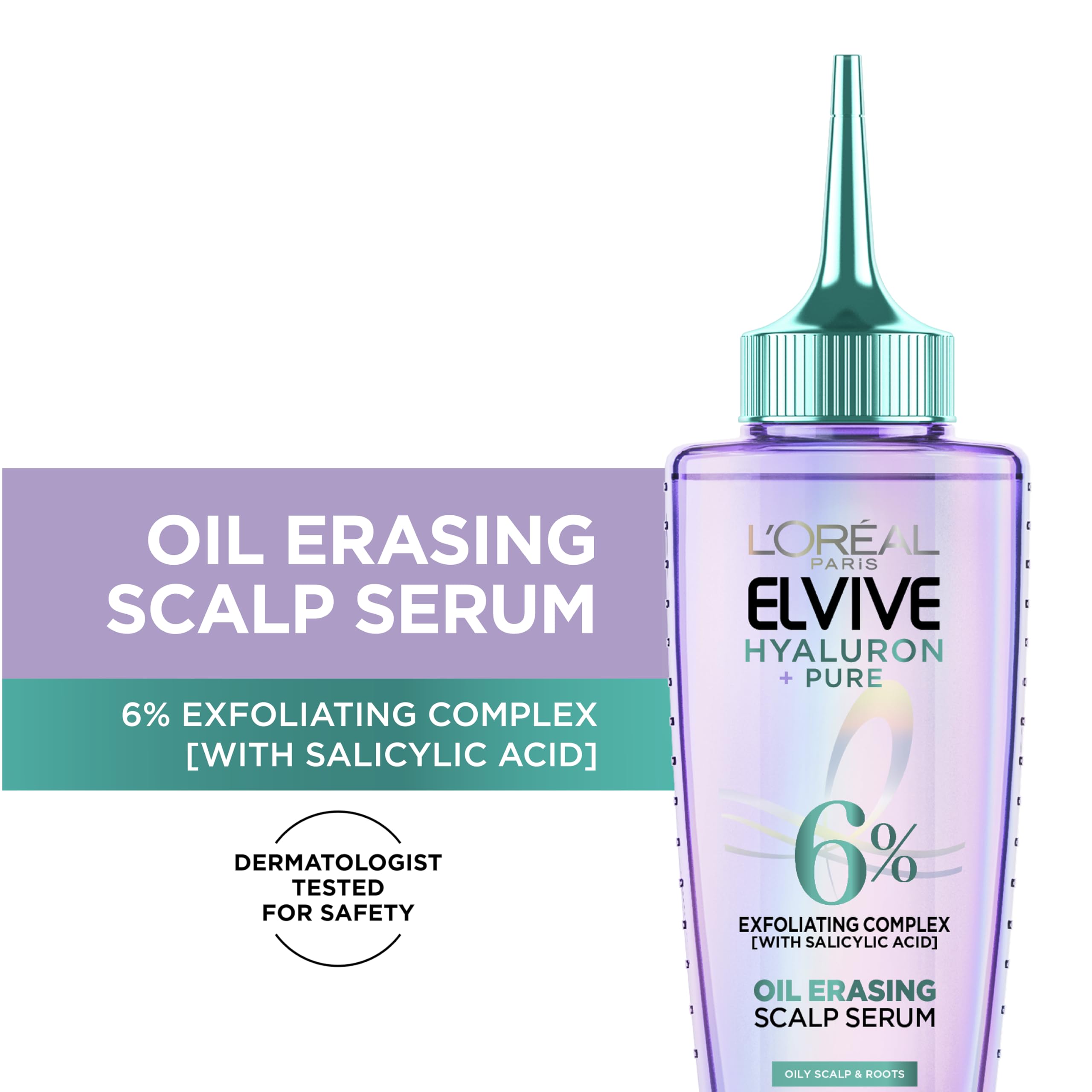 L'Oreal Paris Elvive Hyaluron + Pure Oil Erasing Scalp Serum with Salicylic Acid For Oily Hair, 3.45 Fl Oz