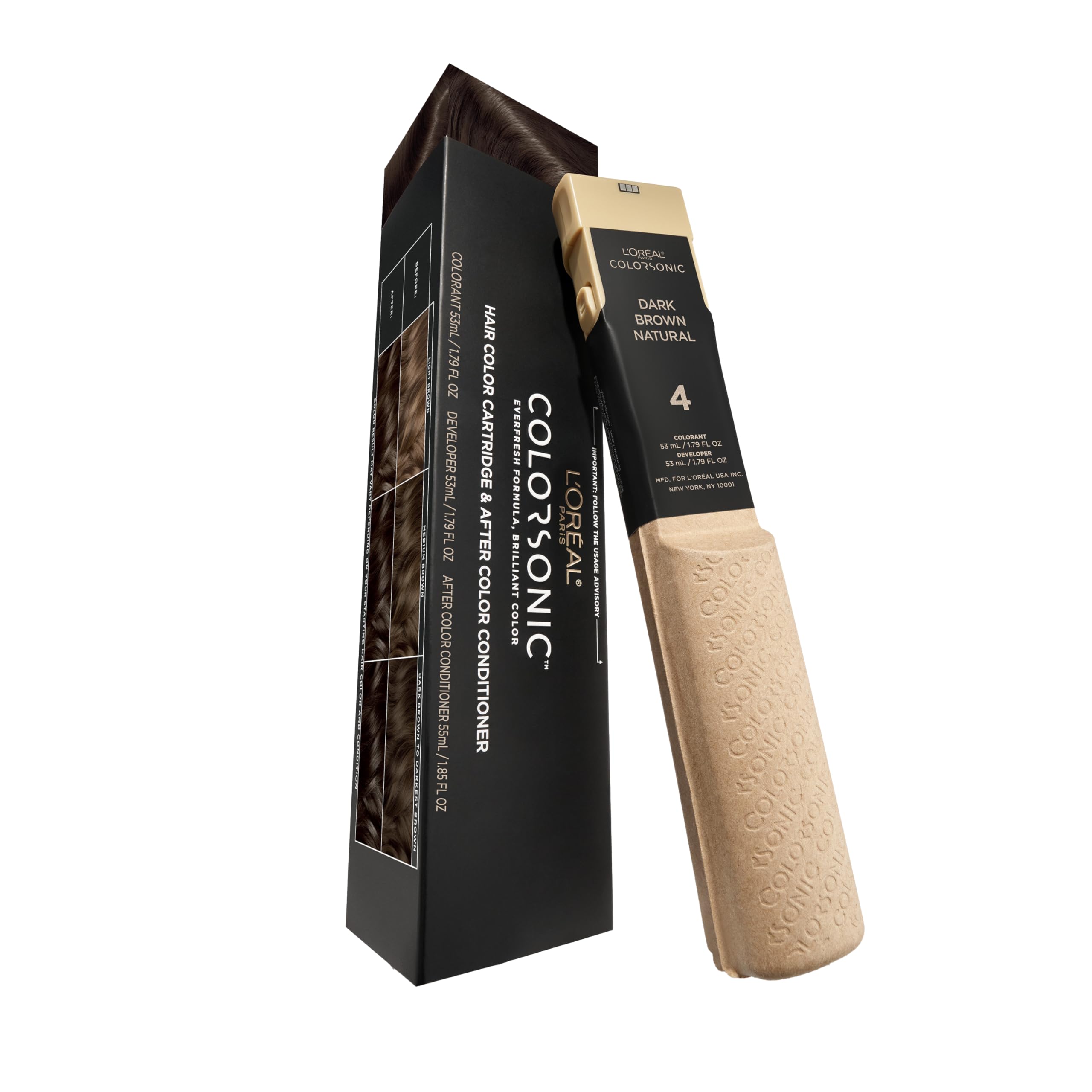 L'Oreal Paris Colorsonic Permanent Hair Dye Cartridge, Vibrant Hair Color for Root Touch Up, Gray Coverage or All Over Color in just 5 Minutes, 4 Dark Natural Brown (Coloring Device Sold Separately)