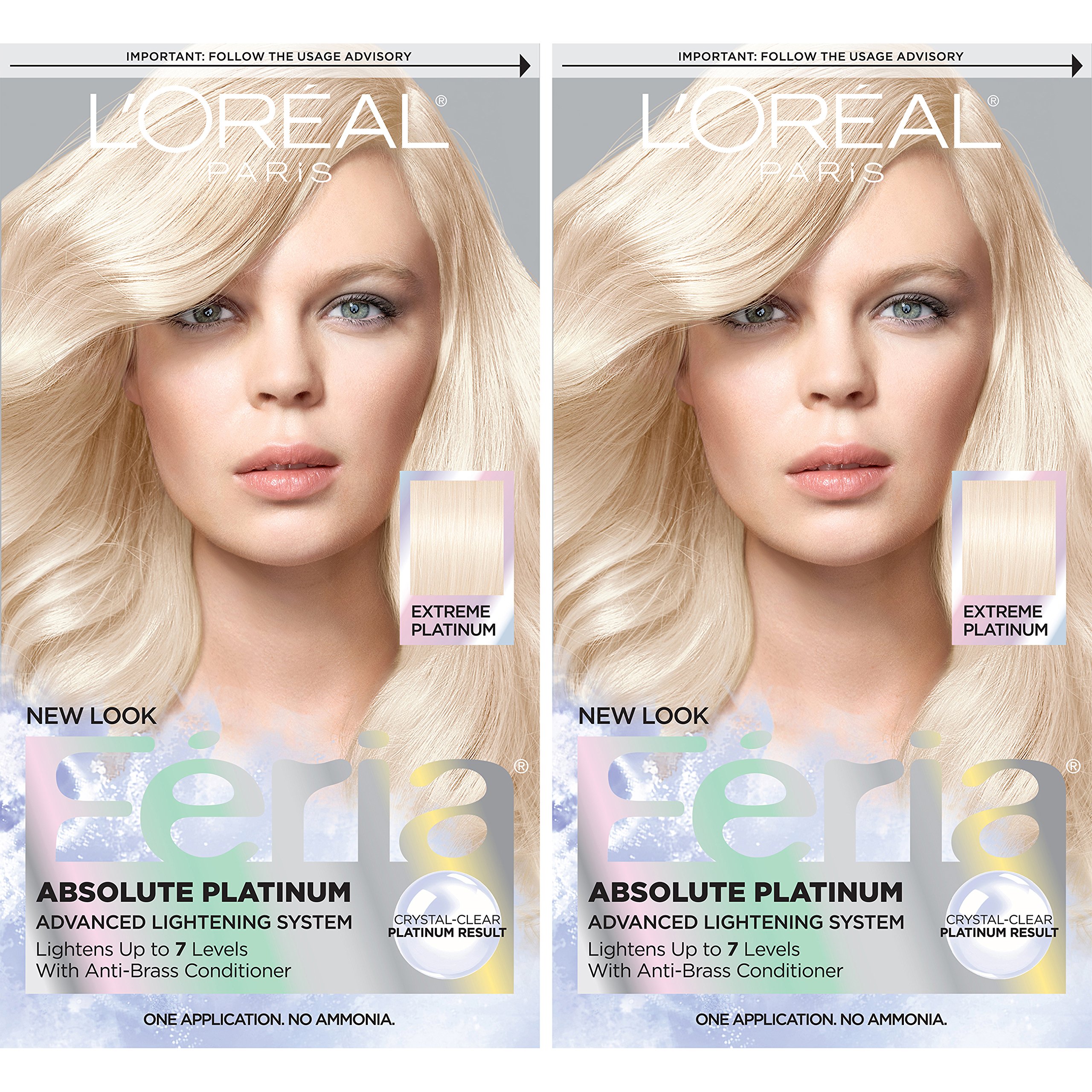 L'Oreal Paris Feria Multi-Faceted Shimmering Permanent Hair Color, Extreme Platinum, Hair Dye Kit, Pack of 2